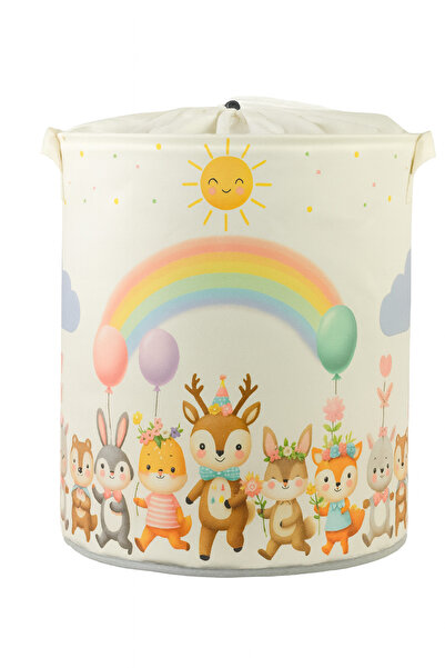 HomyJRs Cute Dancing Animal Printed Mesh Multi-Purpose Toy Dirty Laundry Basket Folding Organizer 37X40