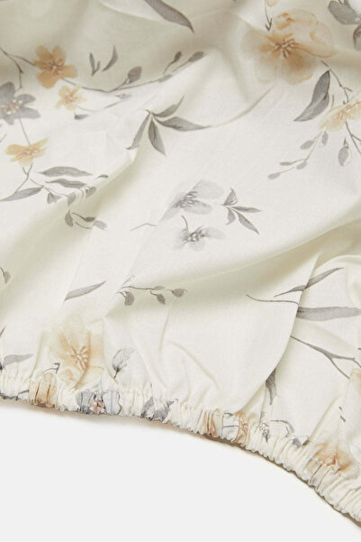 REDTAG Beige Floral Printed Fitted Sheet (Double Size)