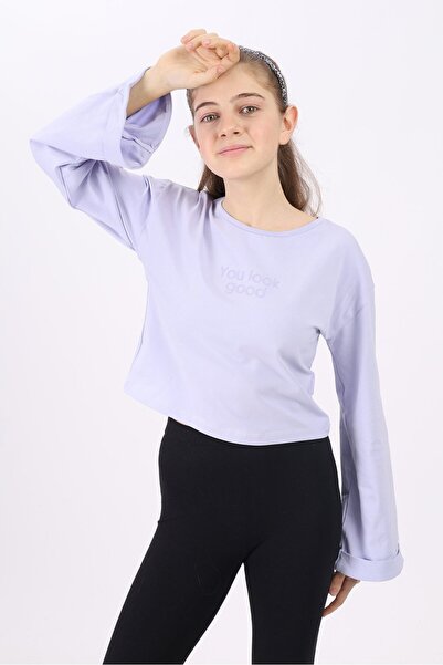 Toontoy تي شيرت بناتي مطبوع برقبة دائرية وأكمام طويلة فضفاضة