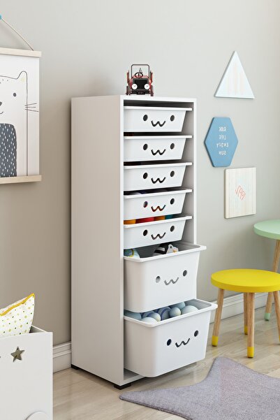 DEKOZUM KİDS 7 Sepetli Gülücüklü Oyuncak Dolabı Oyuncak Kutusu Oyuncak Saklam...