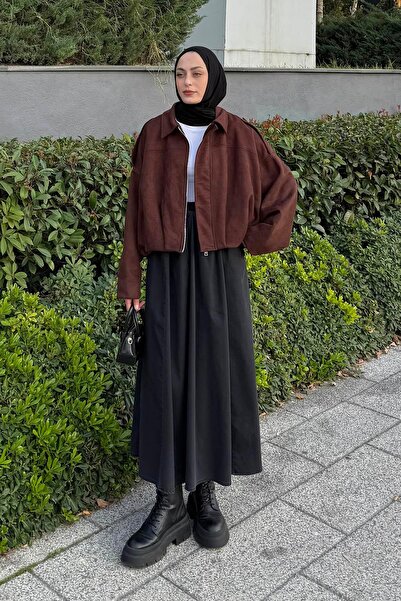 lamelif Μπουφάν από καστόρι με επένδυση ώμου, καφέ πικρό