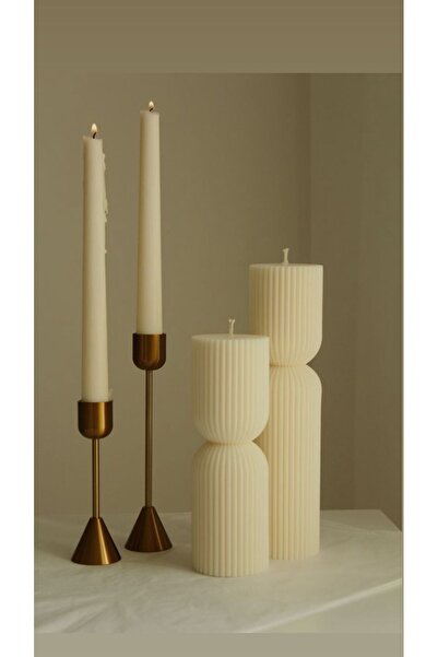 LUMIERI CANDLE El Yapımı Kokusuz Şamdanlık Mum 22*2- Çokgen Yuvarlak Dekorati...