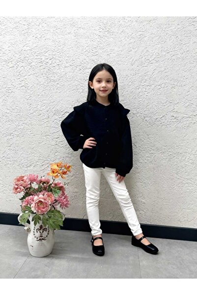 Gocoland Buttoned Cardigan with Small Ruffle Detail on the Shoulder