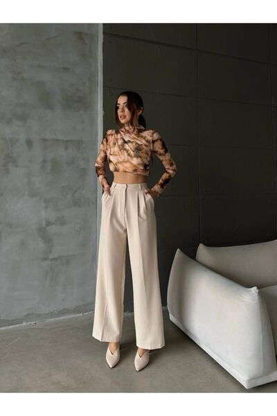 HA-KA GİYİM Women's Palazzo Pleated High Waist Imported Fabric Doubleface High-Quality Product Does Not Shrink or Fade