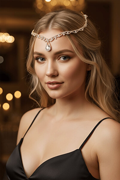 TAKIŞTIR Altın Renk Taş Detaylı Alınlık/Kına Aksesuarı