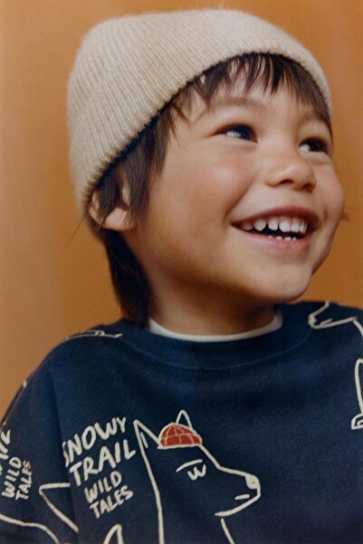 Magu Boy's Cotton Navy Blue Oversized Wolf Patterned Sweatshirt and Sweatpants Set