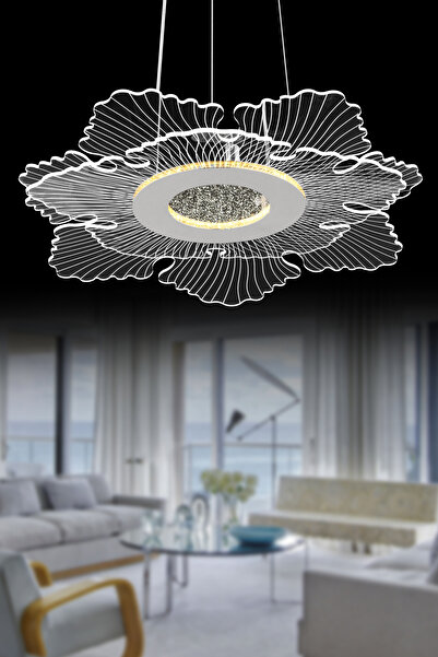 İstanbul Avize Lotus 45 cm Lüx Led Gümüş Kumandalı 3 Renk Modern Ledli Avize