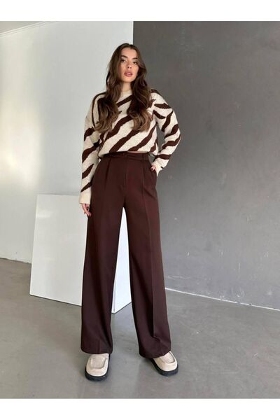 HA-KA GİYİM Women's Palazzo Pleated High Waist Imported Fabric Doubleface High-Quality Product Does Not Shrink or Fade