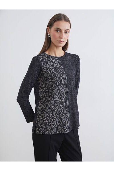 LC Waikiki Black Crew Neck Patterned Blouse