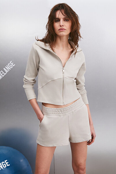 ETHIQUET HERMION Pantaloni scurti de damă, cu talie elastică, cu buzunare, bej