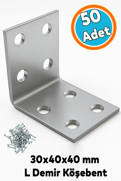 NZB Metal L Demir Köşebent 30x40x40 mm 50 Adet Mobilya Duvar Köşe Sabitleme G...
