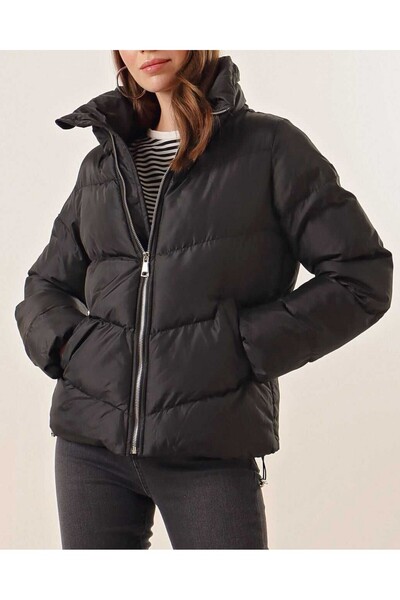 Modamorfo 5205 Stand Collar Zippered Puffer Jacket - Black