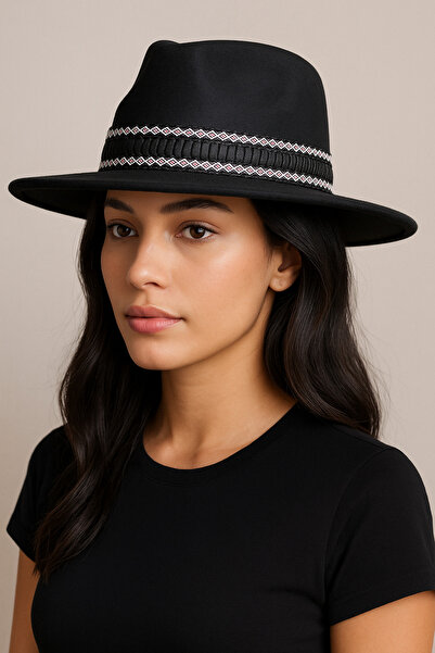 CosmoOutlet Black Women's Panama Fedora Hat with Adjustable Inside Mesh Band Detail