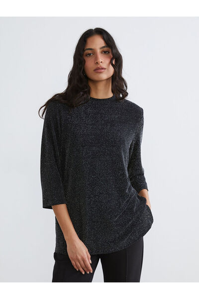 LC Waikiki Metalik Bisiklet Yaka Parlak Görünümlü Bluz