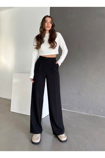 HA-KA GİYİM Women's Palazzo Pleated High Waist Imported Fabric Doubleface High-Quality Product Does Not Shrink or Fade