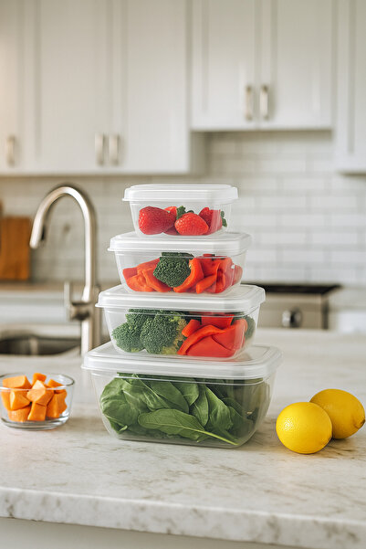 Usviva Home Dikdörtgen 4’lü Şeffaf Saklama Kabı Seti – Düzenli, Hijyenik ve K...