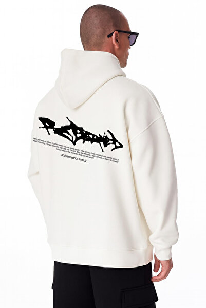 Rivox سويت شيرت للجنسين أبيض بغطاء رأس قصة فضفاضة نواكابيس مطبوع