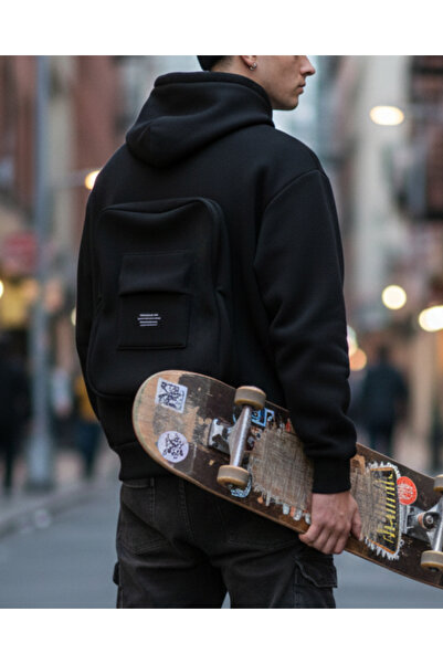 Touz Moda Bag Detail Streetwear Hooded Cardigan