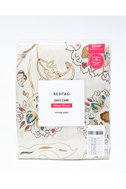 REDTAG Beige Printed Fitted Sheet (Twin Size)