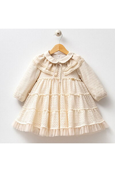 TWOBEYS 5117NY Noynoy Kız Bebek Güpür Kat. Yaka Takmalı Uzun Kollu Elbise