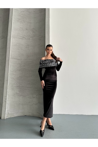 seri creation Βραδινό φόρεμα με βελούδινη παγιέτα χωρίς τιράντες