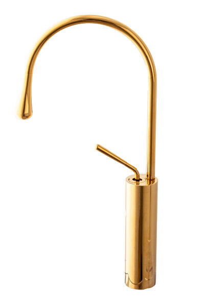 Trendy's Countertop mounted washbasin mixer, next to the washbasin, gold
