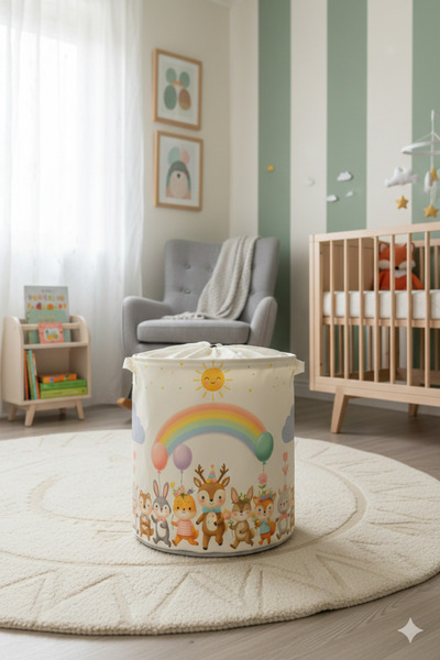 HomyJRs Cute Dancing Animal Printed Mesh Multi-Purpose Toy Dirty Laundry Basket Folding Organizer 37X40