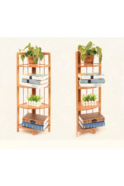 Bayev Bambu 4 Katlı Köşe Rafı 700759 - Ahşap Kitaplık Saksılık Dekoratif Orga...