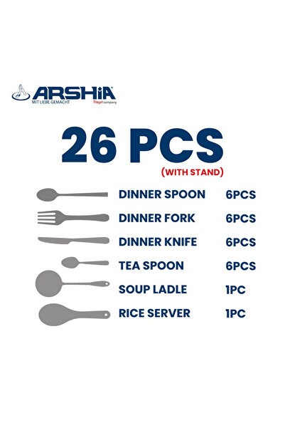 Arshia Arshia Silver Cutlery Set, 26 Pieces with Stand