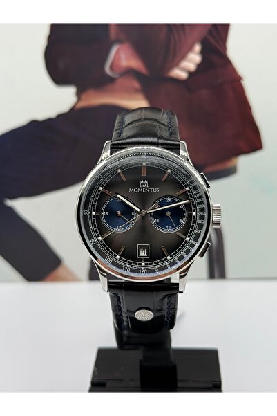 Momentus Classic Men's Watch with Black Leather Strap 5 Atm Waterproof with 3 Years Warranty