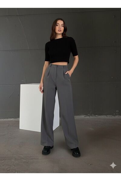 HA-KA GİYİM Women's Palazzo Pleated High Waist Imported Fabric Doubleface High-Quality Product Does Not Shrink or Fade