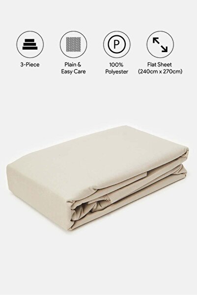 REDTAG Beige 3-Piece Solid Flat Sheet (Double Size)
