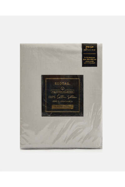 REDTAG Grey Cotton Fitted Sheet (Double Size)