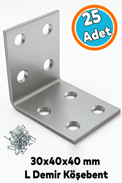 NZB (25 Adet) Metal Köşebent L Demiri 30x40x40 mm Mobilya Duvar Sabitleme Gön...