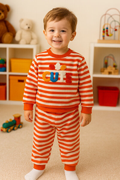 SANTRALBEBE Boy's Fleece-Lined Striped Suit