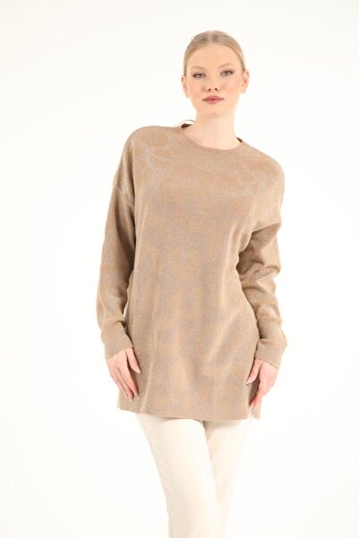 Suede Style 40738 - Stylish Comfortable Silvery Women's Long Knitwear Sweater