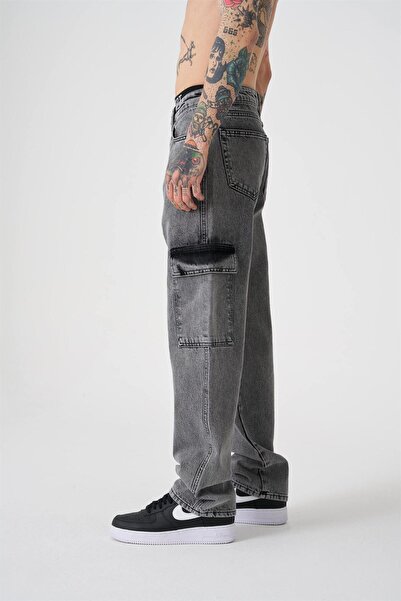 Machinist Men's Washable Cargo Pocket Pack Baggy Fit Jean Trousers Anthracite