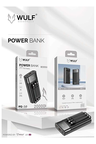 WULF W026 20000mAh 3-in-1 Fast Charging Power Bank with LED Display & PD 3.0 Technology