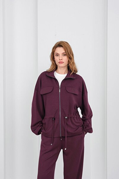 Basicpark Mürdüm Women's Full-Length Zippered Mock Neck Piece Premium Modal Top and Bottom Set