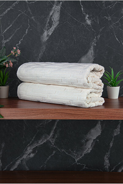 ihvan online Brick Patterned 2-Piece Foot Towel - 50X70 cm - Water Absorbent Bath Mat Set - White