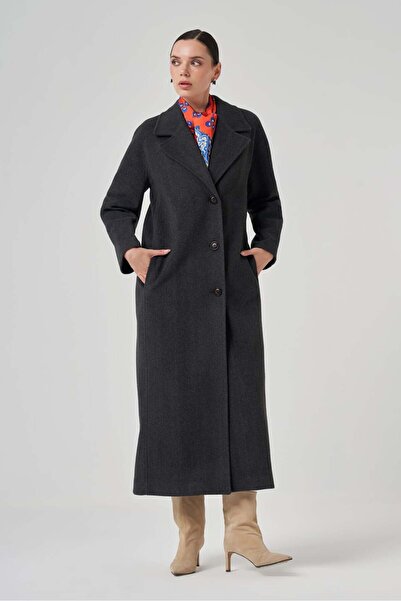 Mimya Düğmeli Oversize Kaşe Kaban 1214