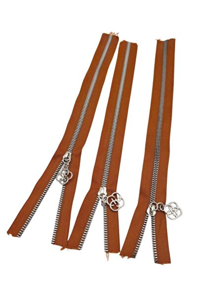 angel çanta aksesuar Zipper Set with Head 30 cm Silver Metal Tan 3 Pieces