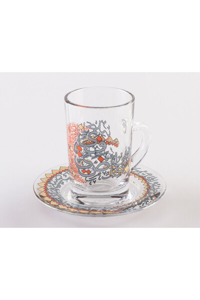 Dimlaj طقم فناجين شاي بمقبض + صحن سراج ذهبي / 12