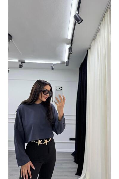 Daves Antrasit Bisiklet Yaka Oversize Sweatshirt