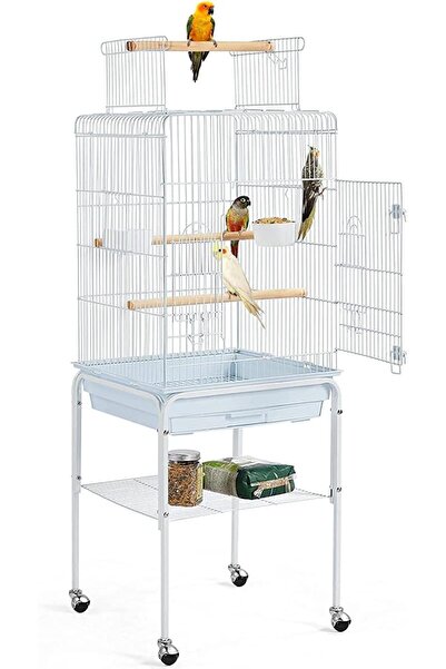 Egardenkart ® قفص طيور مع حامل متحرك (أبيض)