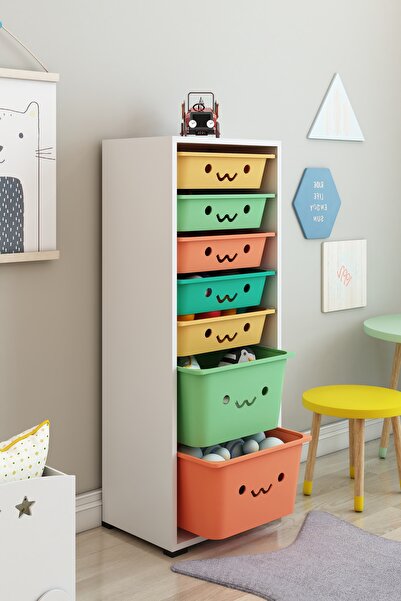 DEKOZUM KİDS 7 Sepetli Gülücüklü Oyuncak Dolabı Oyuncak Kutusu Oyuncak Saklama Box