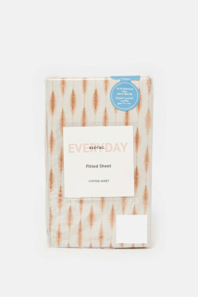REDTAG Beige Geometric Printed Fitted Sheet (Double Size)
