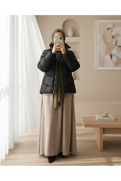 Modamorfo 5205 Stand Collar Zippered Puffer Jacket - Black