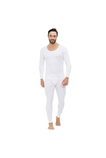 AMPM MEN'S COTTON BLENDED SOFT INNER FULL BODY THERMAL SET - WHITE