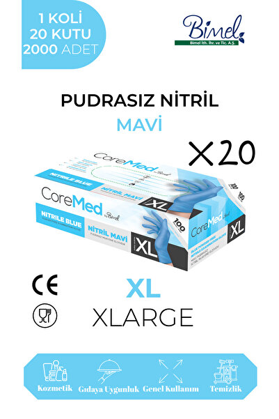 COREMED قفازات فحص من النتريل الأزرق خالية من البودرة مقاس XL - علبة واحدة - ...